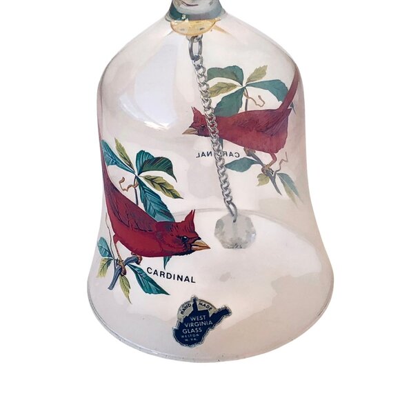 West Virginia Glass Vintage Bell with Ringer Cardinal Birds Sticker - Picture 10 of 15